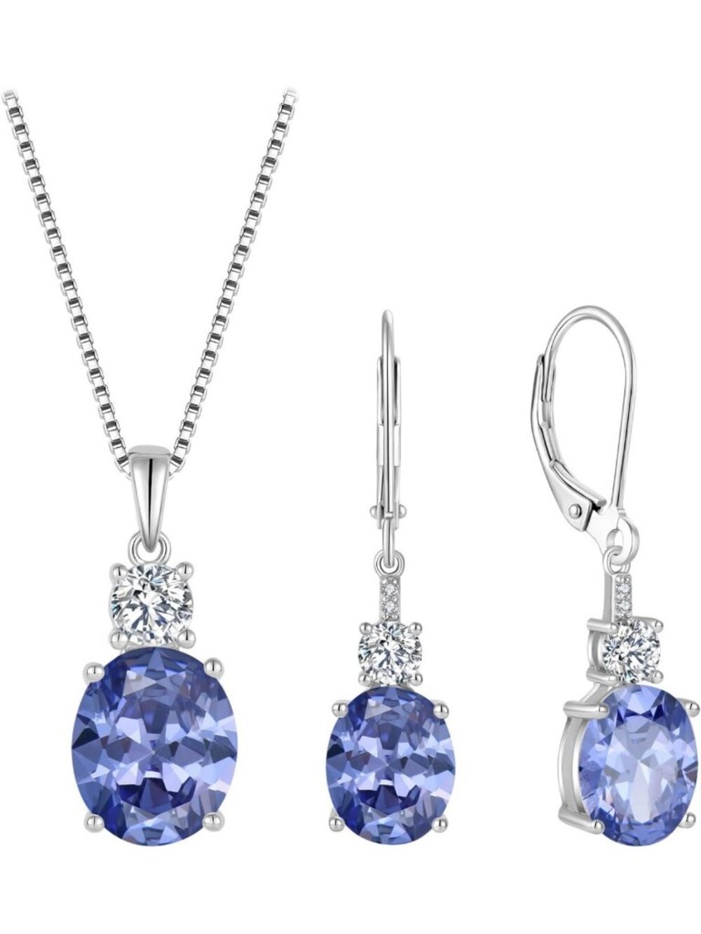 Elegant Tanzanite Jewelry Set for Women - 925 Sterling Silver Necklace